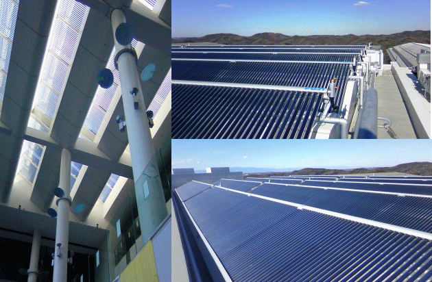 産業用（業務用）太陽熱利用システム　設置写真　施工実績　研修施設における太陽熱利用システム（真空管太陽集熱器　給湯/太陽熱利用冷暖房・ソーラー空調システム）