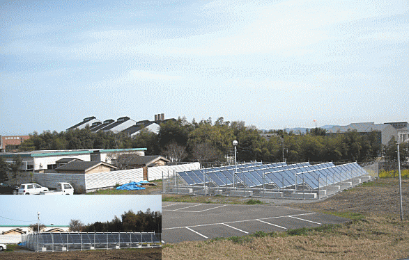 産業用（業務用）太陽熱利用システム　設置写真　施工実績　温泉施設における太陽熱利用システム（真空管型太陽集熱器）/温泉加温昇温システム　高効率ヒートポンプ給湯器とのハイブリッドシステム